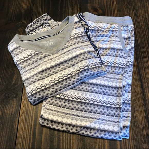 Nautica Fair Isle Pajama Set Soft Cozy Loungewear With Pockets Woman’s Size M - Picture 12 of 16
